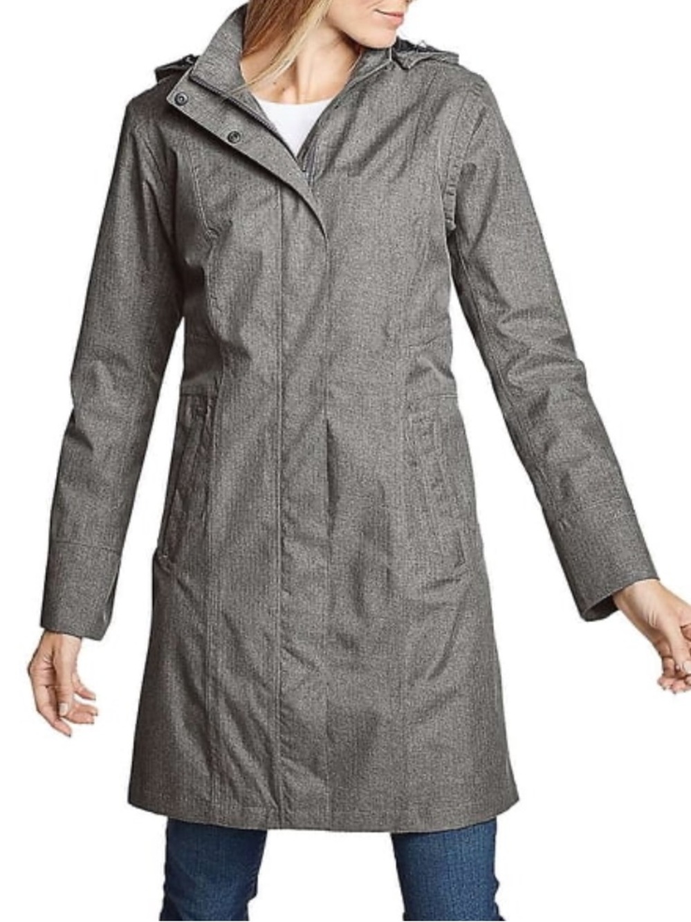 Eddie Bauer Girl On The Go Trench Coat Heather Gray Womens Large Rain Jacket L